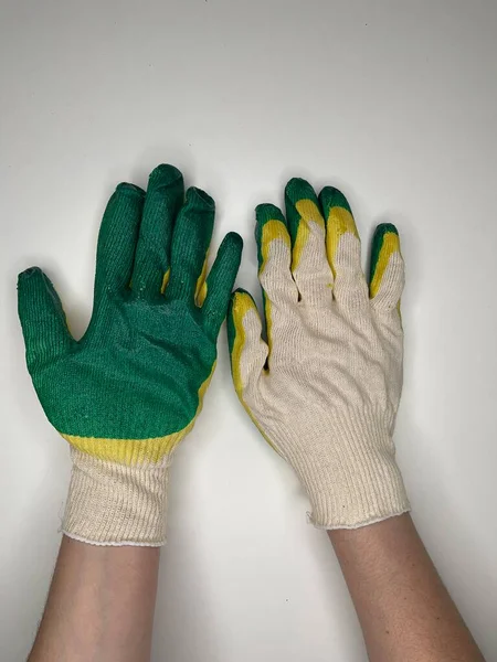 Garden work gloves with green latex coating double hand protection