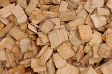 Makro fotoğraf doğal ekolojik odun kırıntıları. Esmer ve kayın ağaçlarının küçük bir karışımını tüttürmek için.