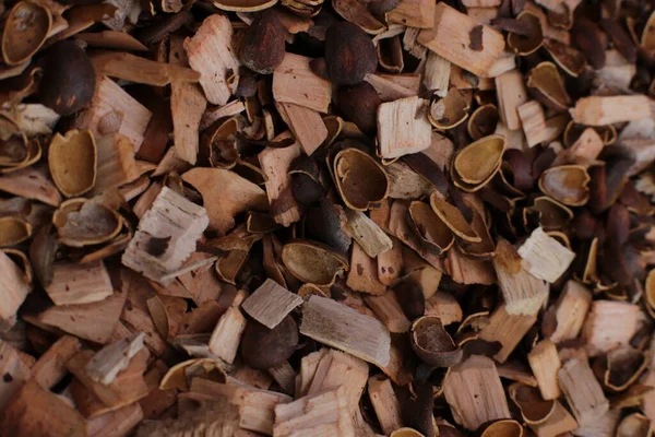 Macro Photo Natural Ecological Wood Chips Smoking Mixture Alder Beech — Stock Photo, Image