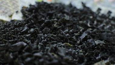 macro view dry seaweed wakame super food