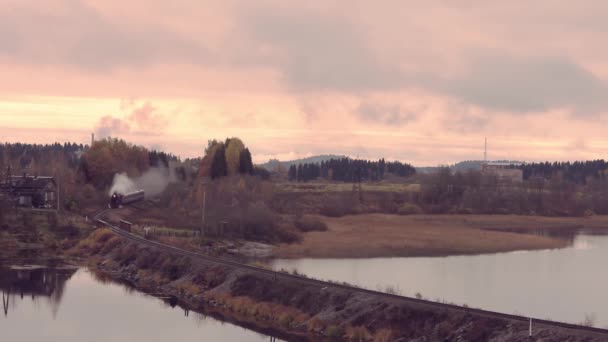 Russia Carelia Città Sortavala Storico Vecchio Treno Vapore Con Carro — Video Stock