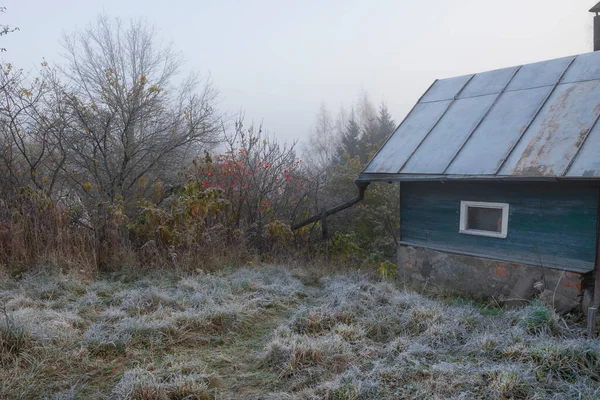 Small Old Country Sauna Garden November First Frost — Stock Photo, Image