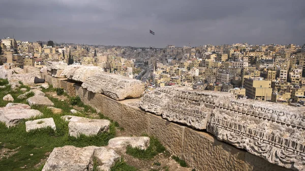 Zřícenina Citadely Nad Městem Ammánem Jordánu Slunečného Dne — Stock fotografie