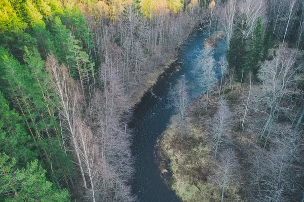 Über Den Blauen Fluss Herbstlichen Wald Luftaufnahme — Stockfoto