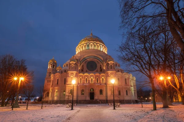 Haditengerészeti Katedrális Város Kronstadt Szent Petersburg Téli Éjszaka — Stock Fotó