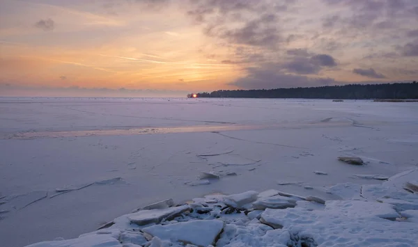 Solnedgång Över Vintern Frostiga Finska Viken Baltiska Havet — Stockfoto