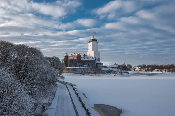 Vyborg Város Vára Télen Finn Öböl Szigetén — Stock Fotó