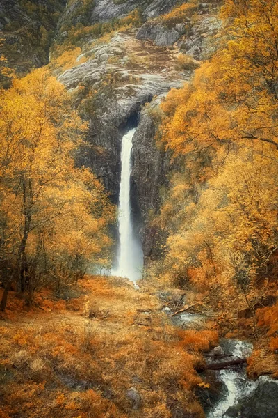 Manafossen Falls Valley River Man Province Rogaland Norway Autumn Mountains — Stock Photo, Image