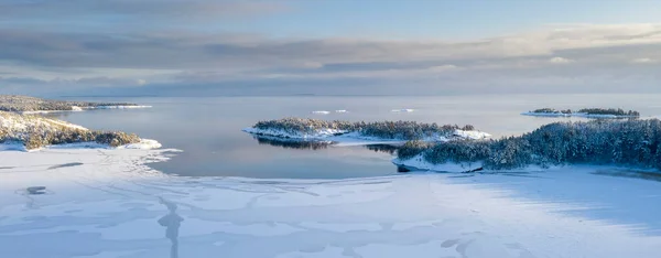 Nationalparken Ladoga Skerries Vintern Karelen Små Öar Snön Vid Ladogasjön — Stockfoto