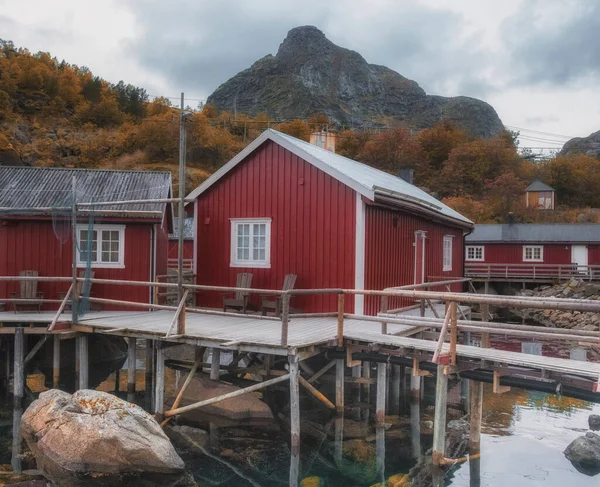 September 2019 Norwegen Lofoten Inseln Leeres Fischerdorf Nusfjord Traditionelle Holzhäuser — Stockfoto