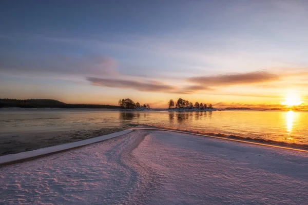 Ladogasee Morgengrauen Mit Neuschnee Winter — Stockfoto