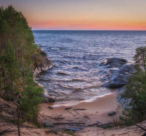 Gemütliche Bucht Onega See Karelien Norden Russlands Bei Sonnenuntergang — Stockfoto