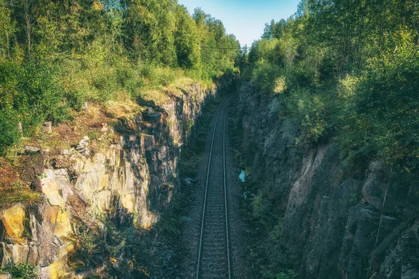 Canyon Granito Escavação Impilahti Para Ferrovia Perto Aldeia Impilahti Carélia — Fotografia de Stock