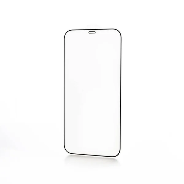 Schutzglas Für Ein Modernes Smartphone Auf Weißem Hintergrund lizenzfreie Stockbilder