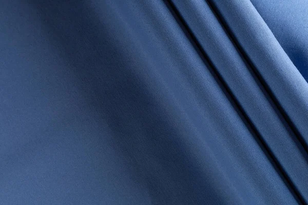 Tela Algodón Cortina Gruesa Color Azul Doblado Pliegues Fondo — Foto de Stock