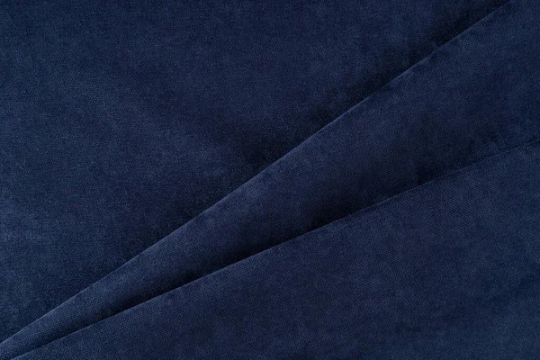 Tela Tecido Cortina Azul Escuro Drapeado Com Dobras Diagonais — Fotografia de Stock