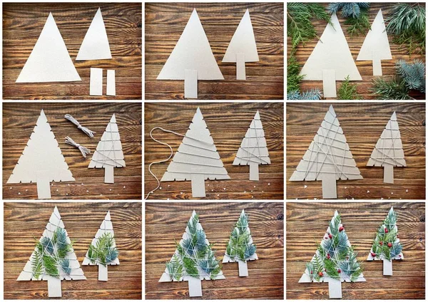 Kinderhandwerk Kerstboom Gemaakt Van Milieuvriendelijke Materialen — Stockfoto