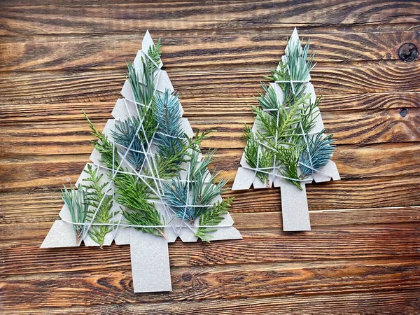 Kids Craft Christmas Tree Made Eco Friendly Materials — Stock Photo, Image