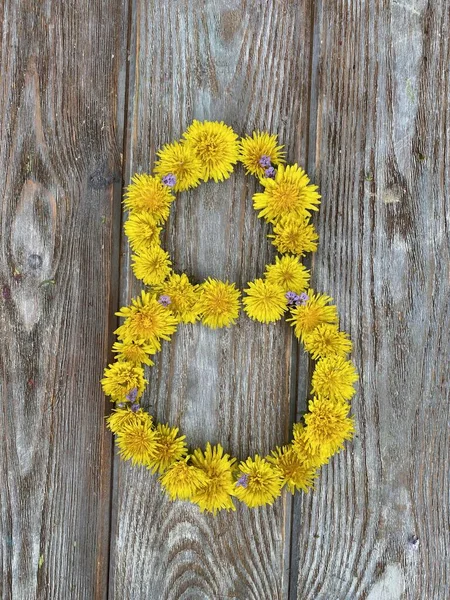 Doğal malzeme, çimen ve çiçeklerden oluşan matematiksel figürler.