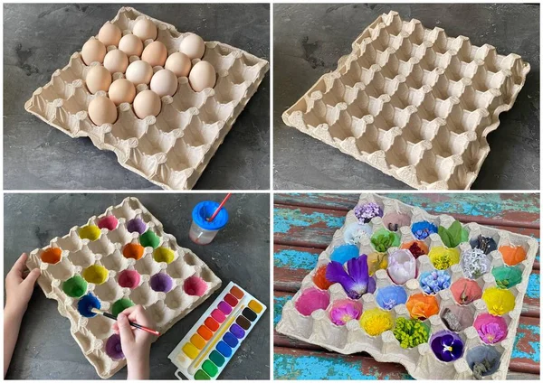 マスタークラス卵の箱から子供のゲームを作る方法 天然色狩り ストック写真