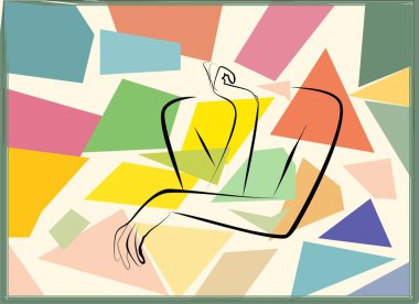 Soyut arkaplan, süslü geometrik ve eğri şekiller, dışavurumculuk sanat tarzı, doğrusal figür