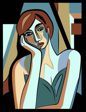 Renkli arkaplan, kübizm sanat tarzı, soyut portre