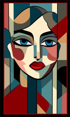 Renkli arkaplan, kübizm sanat tarzı, soyut portre
