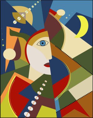 Renkli arkaplan, kübizm sanat tarzı, soyut portre
