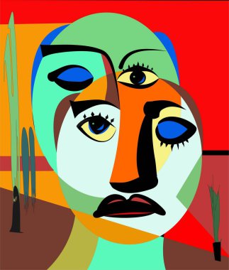 Renkli arkaplan, kübizm sanat tarzı, soyut portre