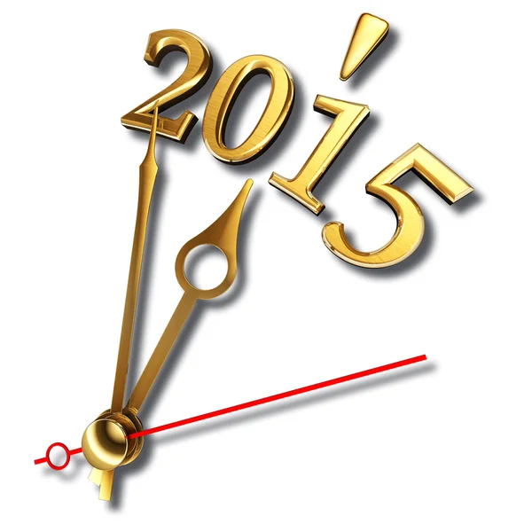 Nouvelle année 2015 et aiguilles d'horloge dorées sur fond blanc — Photo