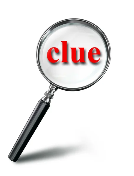 Clue red word mystery concept with magnifying glass — Stock Photo, Image