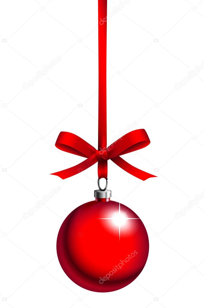 red christmas ball with ribbon