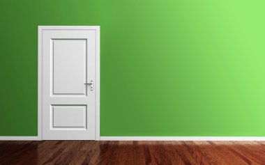 Yeşil Oda beyaz kapı 3d render ile iç