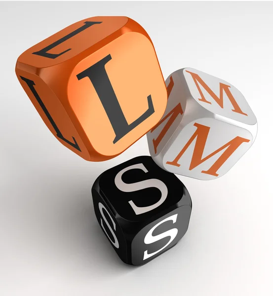 Sistema de Gestão de Aprendizagem LMS sigla laranja blocos de dados pretos — Fotografia de Stock