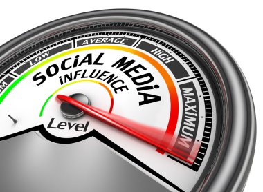 Social media influence level to maximum conceptual meter clipart