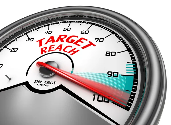 Target reach to hundred per cent conceptual meter — Stock Photo, Image