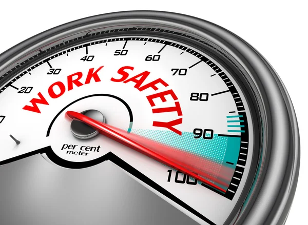 Arbete säkerhet konceptuella nivåmätare visar hundra procent — Stockfoto