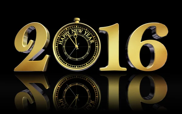 Boldog új évet 2016 arany óra koncepció névjegykártya — Stock Fotó