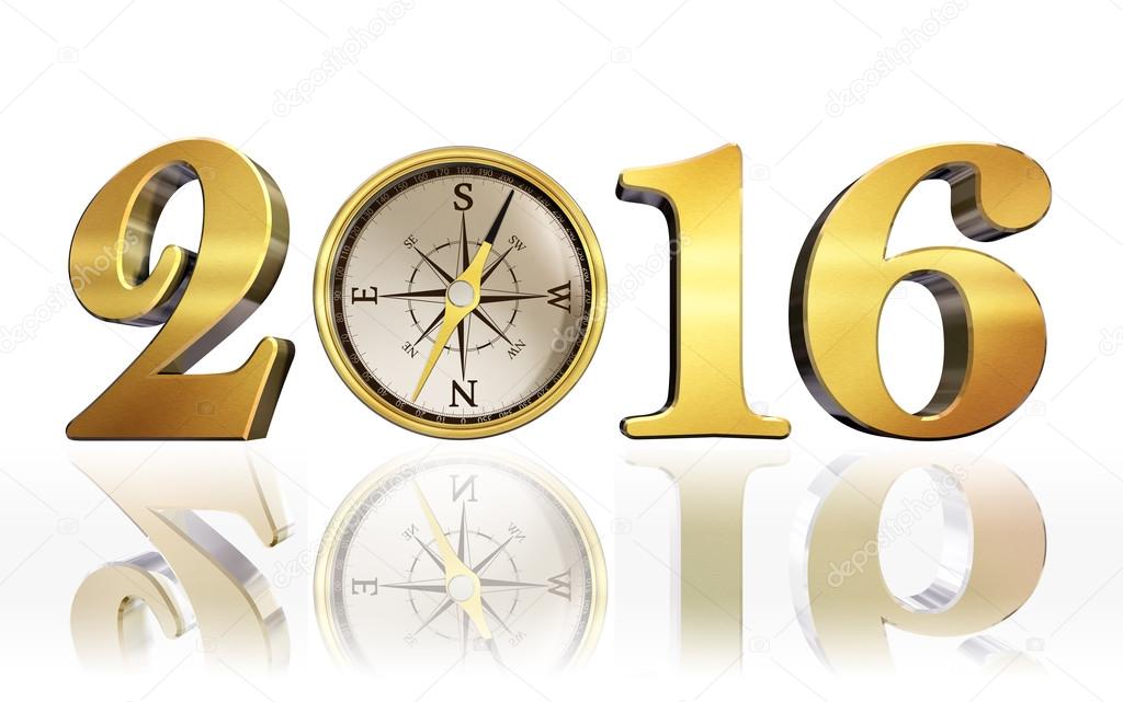 new year 2016 compass golden number on white background