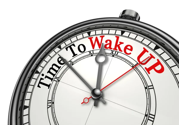 Ώρα να ξυπνήσουν κόκκινο λέξη την έννοια ρολόι — Φωτογραφία Αρχείου