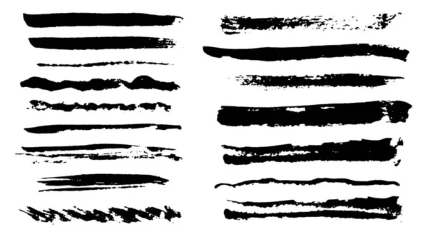 Set of isolated black wavy textured brush strokes — Stock Vector