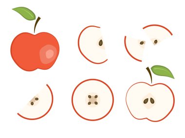 Kırmızı elma ve meyve dilimleri dizisi