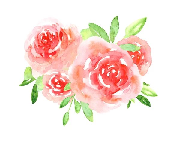 Delicato acquerello rose rosse disposizione floreale — Foto Stock