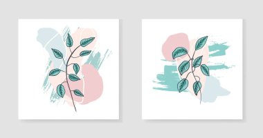 Bir dizi soyut el çizilmiş botanik arka plan