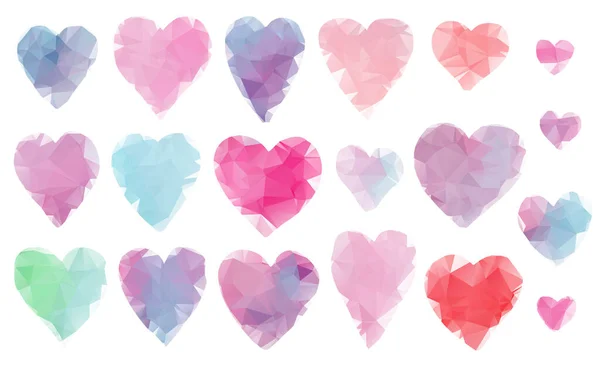 Яркий набор многоугольных сердец на День Святого Валентина — стоковый вектор