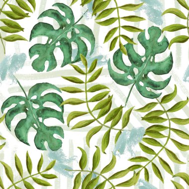 Boya yapraklı suluboya tropikal desen