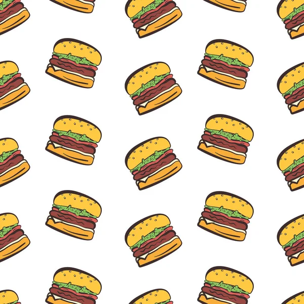 Kleurrijke outline hamburgers naadloos patroon — Stockvector