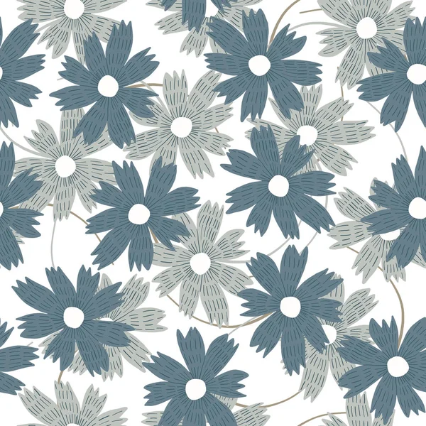 Motif floral tendre avec fleurs doodle bleues — Image vectorielle