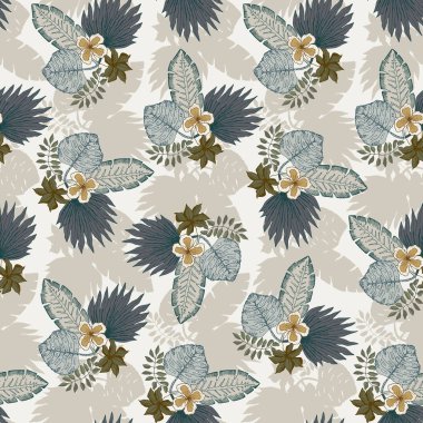 Tropik yaprak buketleriyle hassas desen