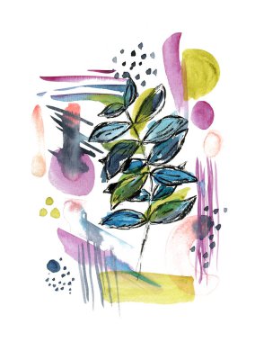 Soyut suluboya botanik çizimi